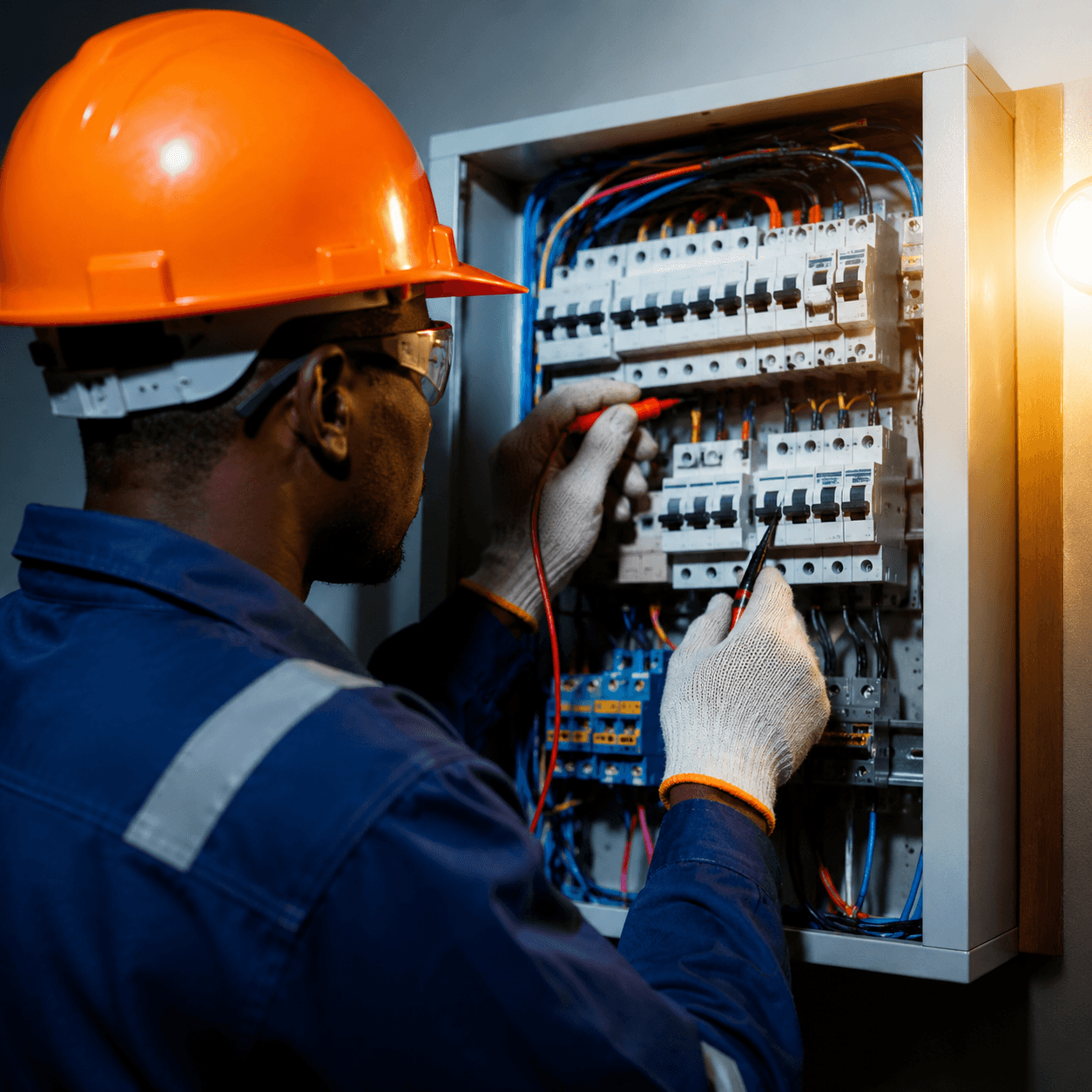 Technicien COMASSEL intervenant sur un tableau électrique TGBT